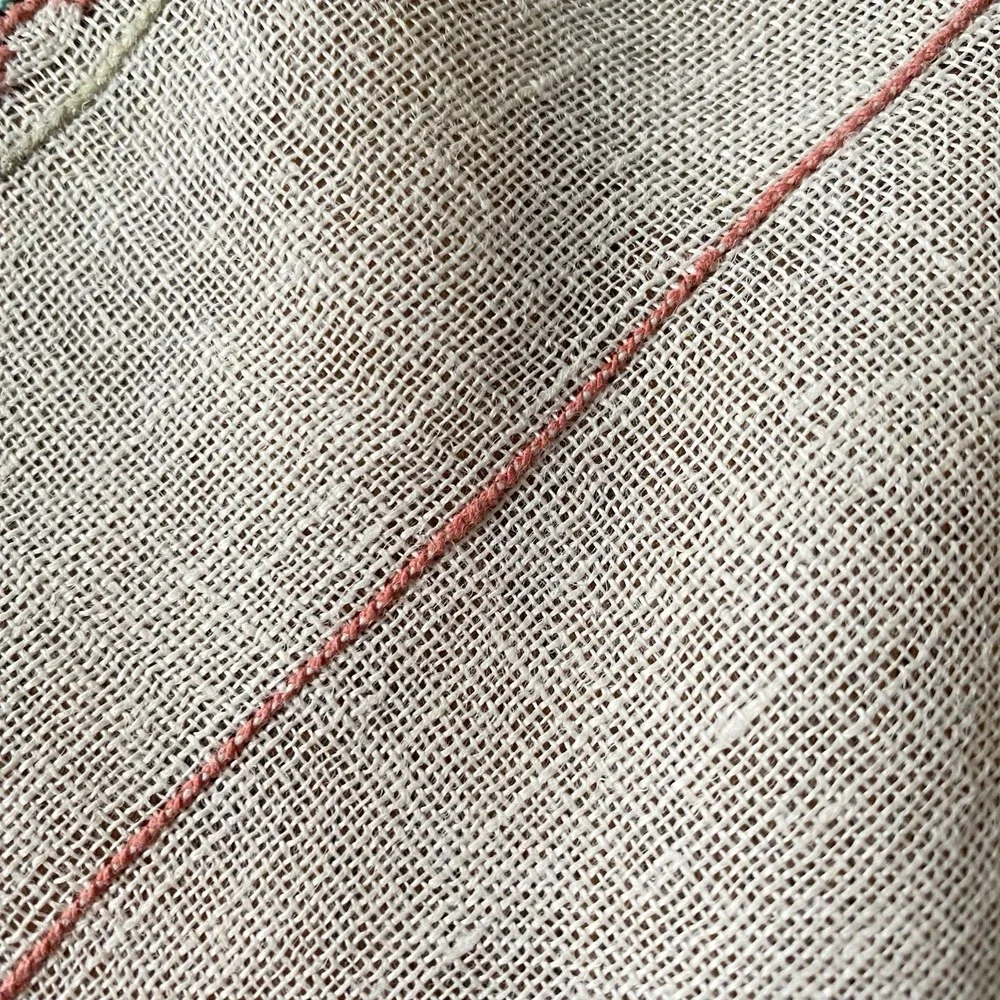 Vintage Handwoven Linen Embroidered Tablecloth Square 34x34